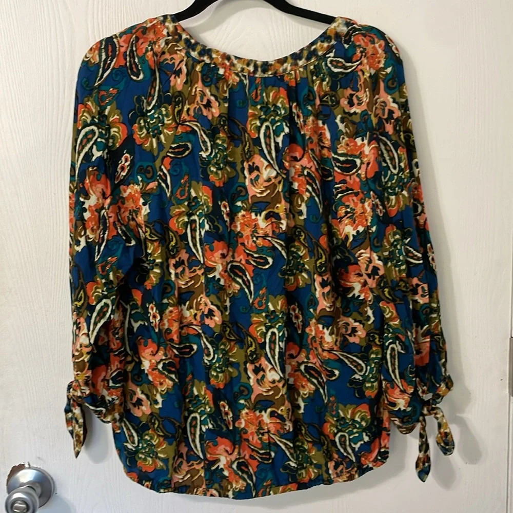 💰Figueroa & Flower colorful v neck stintch 3/4 sleeves shirt size large - Picture 7 of 8